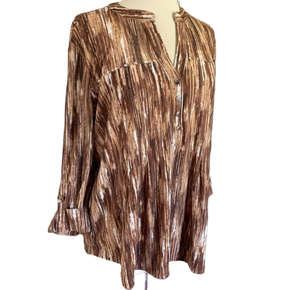 COCOMO XL Brown White 3/4 sleeve women's Pintuck Blouse top shirt - Picture 3 of 10